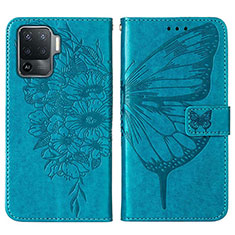 Custodia Portafoglio In Pelle Farfalla Cover con Supporto Y01B per Oppo Reno5 F Blu