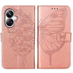 Custodia Portafoglio In Pelle Farfalla Cover con Supporto Y01B per Realme 10 Pro+ Plus 5G Oro Rosa