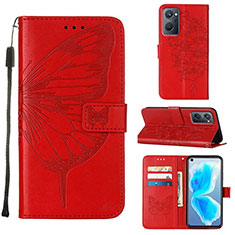Custodia Portafoglio In Pelle Farfalla Cover con Supporto Y01B per Realme 9i 4G Rosso