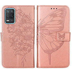 Custodia Portafoglio In Pelle Farfalla Cover con Supporto Y01B per Realme Narzo 30 5G Oro Rosa
