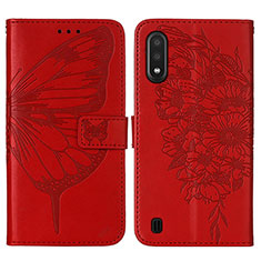 Custodia Portafoglio In Pelle Farfalla Cover con Supporto Y01B per Samsung Galaxy A01 SM-A015 Rosso