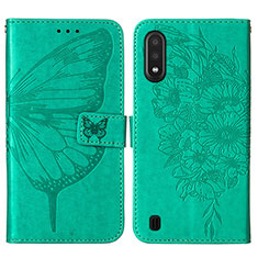 Custodia Portafoglio In Pelle Farfalla Cover con Supporto Y01B per Samsung Galaxy A01 SM-A015 Verde