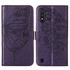Custodia Portafoglio In Pelle Farfalla Cover con Supporto Y01B per Samsung Galaxy A01 SM-A015 Viola