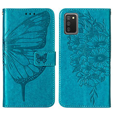 Custodia Portafoglio In Pelle Farfalla Cover con Supporto Y01B per Samsung Galaxy A03s Blu