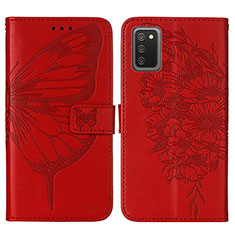 Custodia Portafoglio In Pelle Farfalla Cover con Supporto Y01B per Samsung Galaxy A03s Rosso