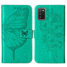 Custodia Portafoglio In Pelle Farfalla Cover con Supporto Y01B per Samsung Galaxy A03s Verde
