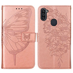Custodia Portafoglio In Pelle Farfalla Cover con Supporto Y01B per Samsung Galaxy A11 Oro Rosa