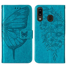 Custodia Portafoglio In Pelle Farfalla Cover con Supporto Y01B per Samsung Galaxy A20 Blu