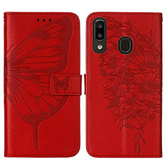 Custodia Portafoglio In Pelle Farfalla Cover con Supporto Y01B per Samsung Galaxy A20 Rosso