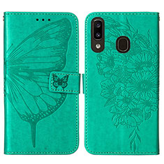 Custodia Portafoglio In Pelle Farfalla Cover con Supporto Y01B per Samsung Galaxy A20 Verde