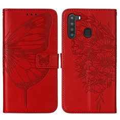 Custodia Portafoglio In Pelle Farfalla Cover con Supporto Y01B per Samsung Galaxy A21 Rosso