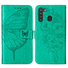 Custodia Portafoglio In Pelle Farfalla Cover con Supporto Y01B per Samsung Galaxy A21 Verde