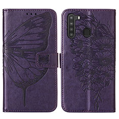 Custodia Portafoglio In Pelle Farfalla Cover con Supporto Y01B per Samsung Galaxy A21 Viola