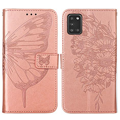 Custodia Portafoglio In Pelle Farfalla Cover con Supporto Y01B per Samsung Galaxy A21s Oro Rosa