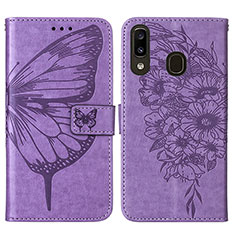 Custodia Portafoglio In Pelle Farfalla Cover con Supporto Y01B per Samsung Galaxy A30 Lavanda