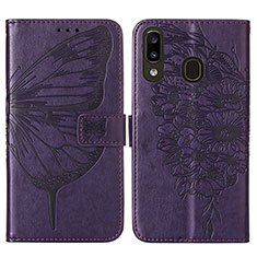 Custodia Portafoglio In Pelle Farfalla Cover con Supporto Y01B per Samsung Galaxy A30 Viola