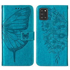 Custodia Portafoglio In Pelle Farfalla Cover con Supporto Y01B per Samsung Galaxy A31 Blu