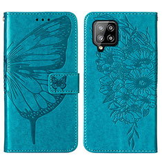 Custodia Portafoglio In Pelle Farfalla Cover con Supporto Y01B per Samsung Galaxy A42 5G Blu
