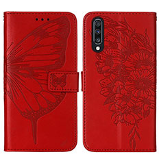 Custodia Portafoglio In Pelle Farfalla Cover con Supporto Y01B per Samsung Galaxy A50 Rosso
