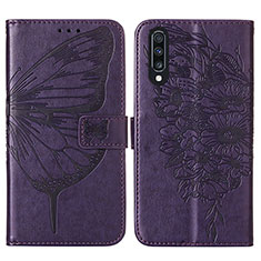 Custodia Portafoglio In Pelle Farfalla Cover con Supporto Y01B per Samsung Galaxy A50S Viola