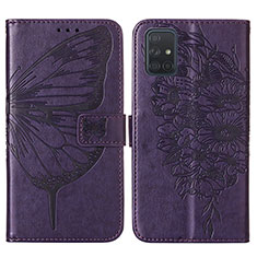 Custodia Portafoglio In Pelle Farfalla Cover con Supporto Y01B per Samsung Galaxy A51 4G Viola