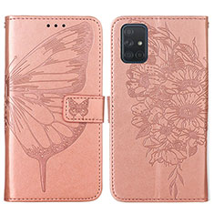 Custodia Portafoglio In Pelle Farfalla Cover con Supporto Y01B per Samsung Galaxy A51 5G Oro Rosa