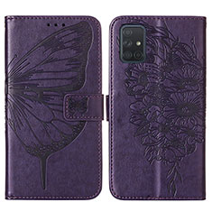 Custodia Portafoglio In Pelle Farfalla Cover con Supporto Y01B per Samsung Galaxy A71 4G A715 Viola