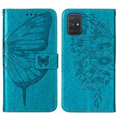 Custodia Portafoglio In Pelle Farfalla Cover con Supporto Y01B per Samsung Galaxy A71 5G Blu