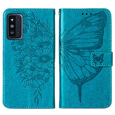 Custodia Portafoglio In Pelle Farfalla Cover con Supporto Y01B per Samsung Galaxy F52 5G Blu