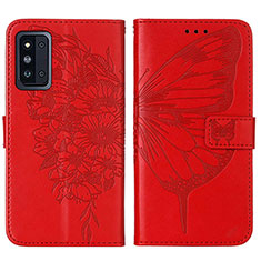 Custodia Portafoglio In Pelle Farfalla Cover con Supporto Y01B per Samsung Galaxy F52 5G Rosso
