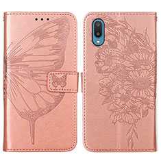 Custodia Portafoglio In Pelle Farfalla Cover con Supporto Y01B per Samsung Galaxy M02 Oro Rosa