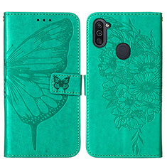 Custodia Portafoglio In Pelle Farfalla Cover con Supporto Y01B per Samsung Galaxy M11 Verde