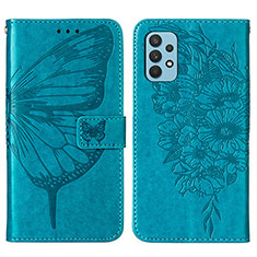 Custodia Portafoglio In Pelle Farfalla Cover con Supporto Y01B per Samsung Galaxy M32 5G Blu