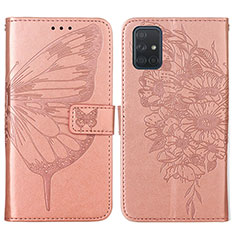 Custodia Portafoglio In Pelle Farfalla Cover con Supporto Y01B per Samsung Galaxy M40S Oro Rosa