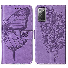 Custodia Portafoglio In Pelle Farfalla Cover con Supporto Y01B per Samsung Galaxy Note 20 5G Lavanda