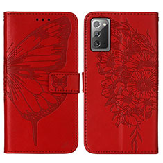 Custodia Portafoglio In Pelle Farfalla Cover con Supporto Y01B per Samsung Galaxy Note 20 5G Rosso
