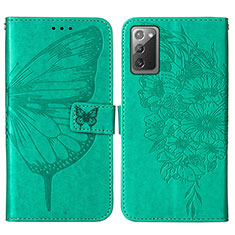 Custodia Portafoglio In Pelle Farfalla Cover con Supporto Y01B per Samsung Galaxy Note 20 5G Verde