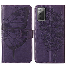 Custodia Portafoglio In Pelle Farfalla Cover con Supporto Y01B per Samsung Galaxy Note 20 5G Viola