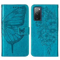 Custodia Portafoglio In Pelle Farfalla Cover con Supporto Y01B per Samsung Galaxy S20 FE (2022) 5G Blu