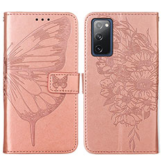 Custodia Portafoglio In Pelle Farfalla Cover con Supporto Y01B per Samsung Galaxy S20 FE (2022) 5G Oro Rosa
