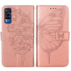 Custodia Portafoglio In Pelle Farfalla Cover con Supporto Y01B per Vivo Y53s NFC Oro Rosa