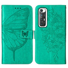 Custodia Portafoglio In Pelle Farfalla Cover con Supporto Y01B per Xiaomi Mi 10S 5G Verde
