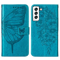 Custodia Portafoglio In Pelle Farfalla Cover con Supporto Y06B per Samsung Galaxy S21 5G Blu