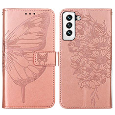 Custodia Portafoglio In Pelle Farfalla Cover con Supporto Y06B per Samsung Galaxy S21 5G Oro Rosa
