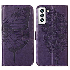 Custodia Portafoglio In Pelle Farfalla Cover con Supporto Y06B per Samsung Galaxy S21 5G Viola
