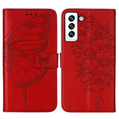 Custodia Portafoglio In Pelle Farfalla Cover con Supporto Y06B per Samsung Galaxy S21 Plus 5G Rosso