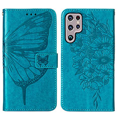 Custodia Portafoglio In Pelle Farfalla Cover con Supporto Y06B per Samsung Galaxy S21 Ultra 5G Blu