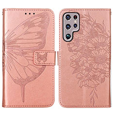 Custodia Portafoglio In Pelle Farfalla Cover con Supporto Y06B per Samsung Galaxy S21 Ultra 5G Oro Rosa