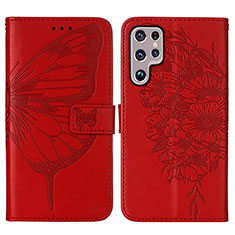 Custodia Portafoglio In Pelle Farfalla Cover con Supporto Y06B per Samsung Galaxy S21 Ultra 5G Rosso