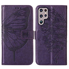Custodia Portafoglio In Pelle Farfalla Cover con Supporto Y06B per Samsung Galaxy S21 Ultra 5G Viola